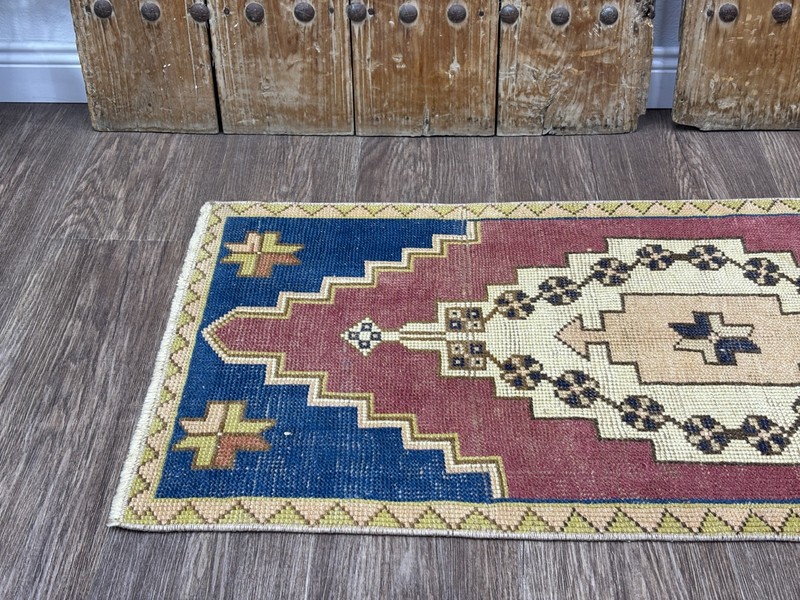 2x4 Medallion Vintage Turkish Rug, Hand-Knotted Wool Burgundy Blue Small Oushak gallery