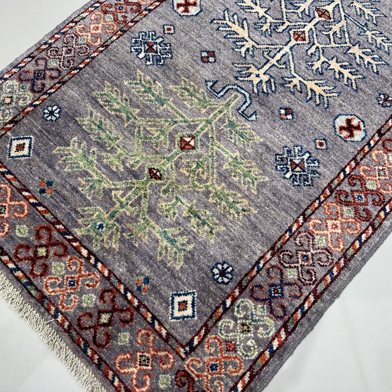 Handmade (2'7" x 8') Bluish Gray Afghan Tribal Wool Runner Rug for Hallway gallery
