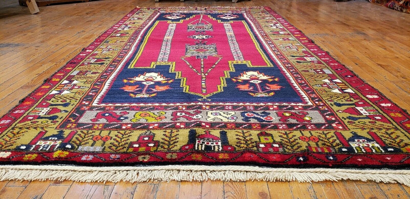 Rare Antique Cr1900-1939s Wool Pile Natural Dye Area Rug Folk-Art 4'5" x 8'9" gallery
