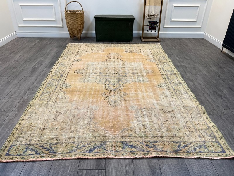 Orange Large Rug, Muted Rug, Pale Rug, Oriental Rug, Handmade Rug, 6.3 x 9 ft gallery