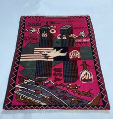 77x60cm Handmade rug 9/11 twin towers War Rug Afghan War Rug Handicrafts #316