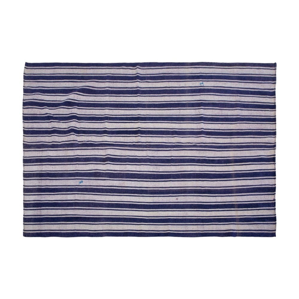 Vintage Turkish Minimalist Kilim 205x288cm – 1960s Handwoven Wool Striped Carpet