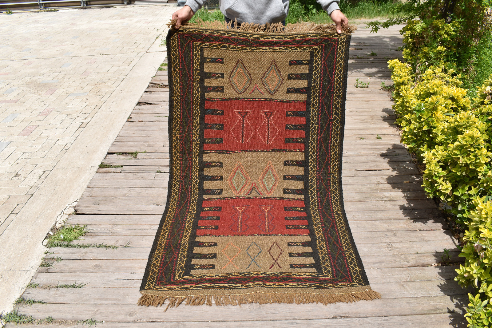 Turkish Rug 3x5 Handwoven East Anatolian Vintage Cicim Natural Kilim 100x165cm gallery