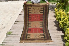 Turkish Rug 3×5 Handwoven East Anatolian Vintage Cicim Natural Kilim 100x165cm
