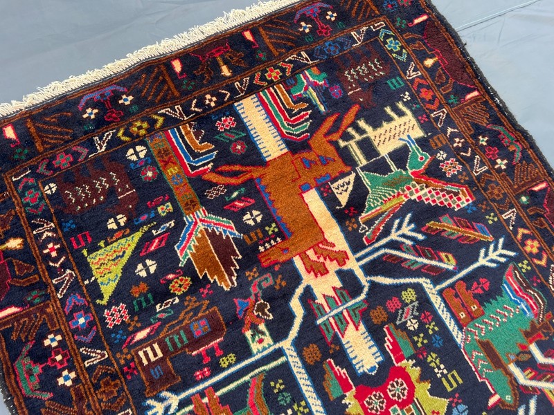 3'8 x 6'5 ft Vintage Afghan Hand-Knotted Pictorial Animal Tree of Life Rare Rug gallery