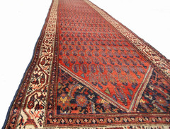 4×15 Antique Handmade Wool Runner Paisley Pattern Traditional Weave circa 1900