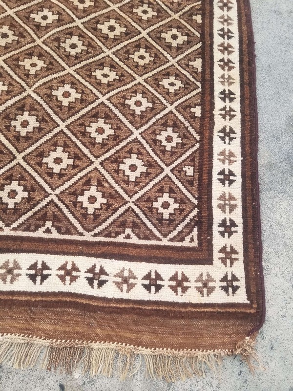Distressed Authentic Hand Knotted Vintage Afghan Turkmen Wool Area Rug 6.7x4.4ft gallery