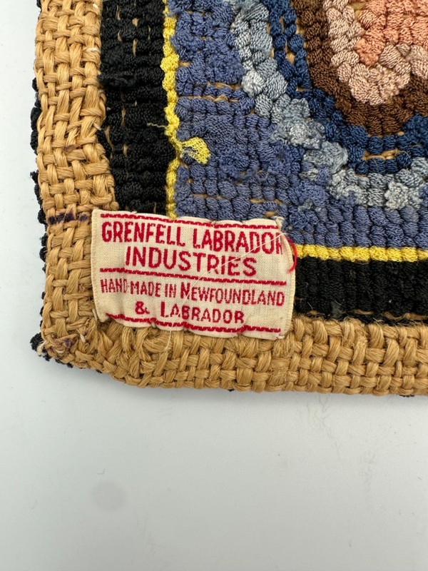 Antique GRENFELL LABRADOR INDUSTRIES Hooked Mat Newfoundland Folk Art gallery