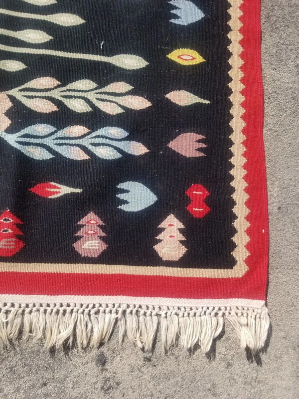 Vintage Traditional Handmade Turkish Wool Black Kilim 5.8x3.3ft gallery