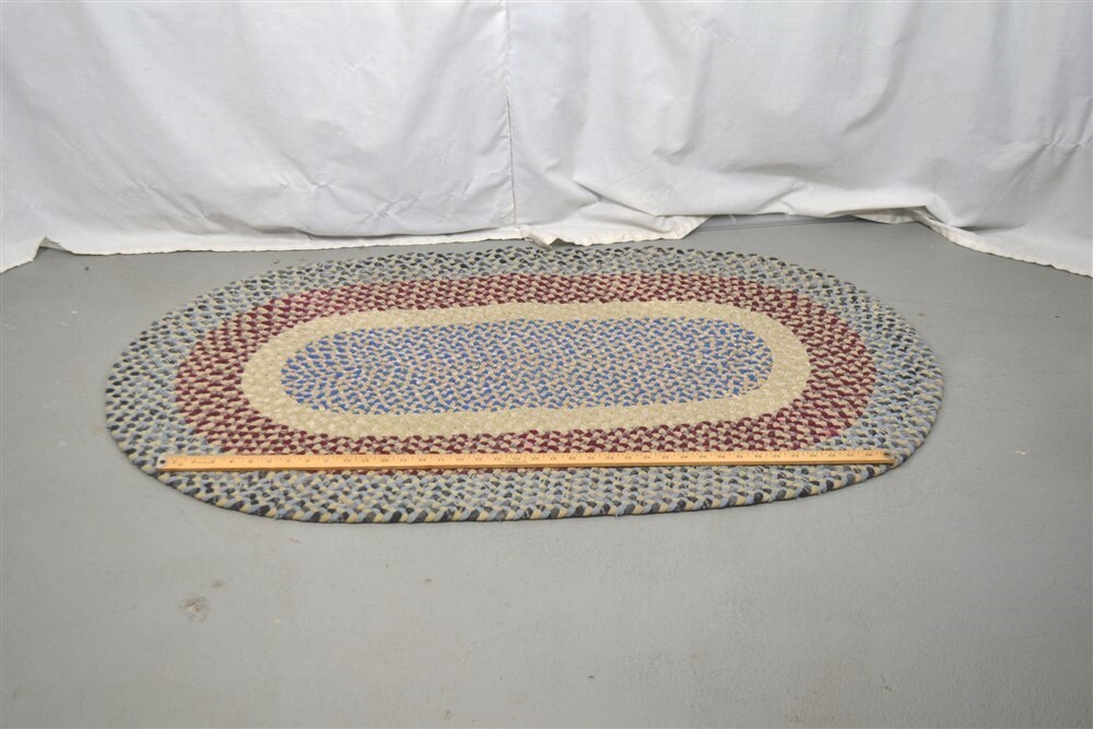 antique wool braided rug hand made blue gray 48x31 oval original gallery