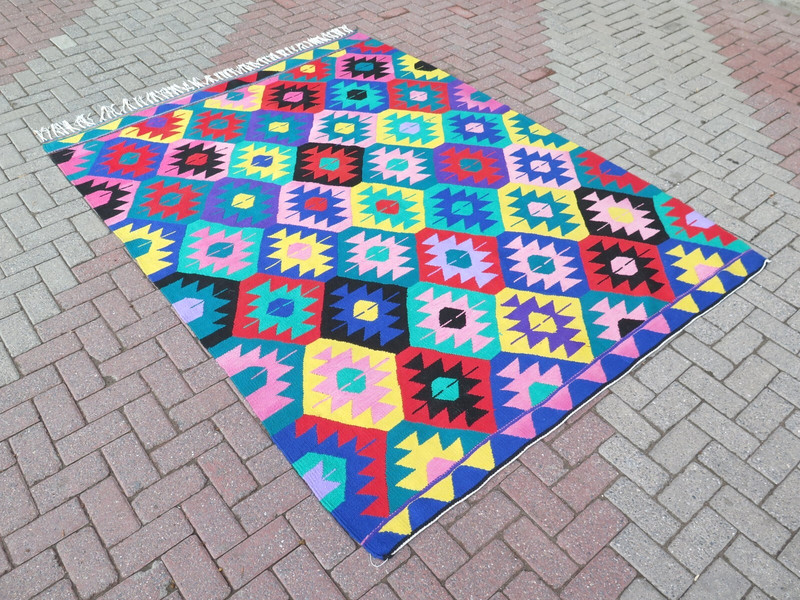 Multicolor Area Rugs, Handmade Turkish Kilim, Large Floor Carpet Teppich 75"x98" gallery