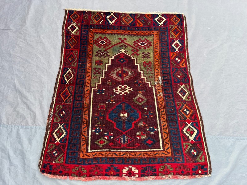 3'1 x 4 ft Antique Turkish Hand Knotted Prayer Rug Tribal Geometric Wool Carpet gallery