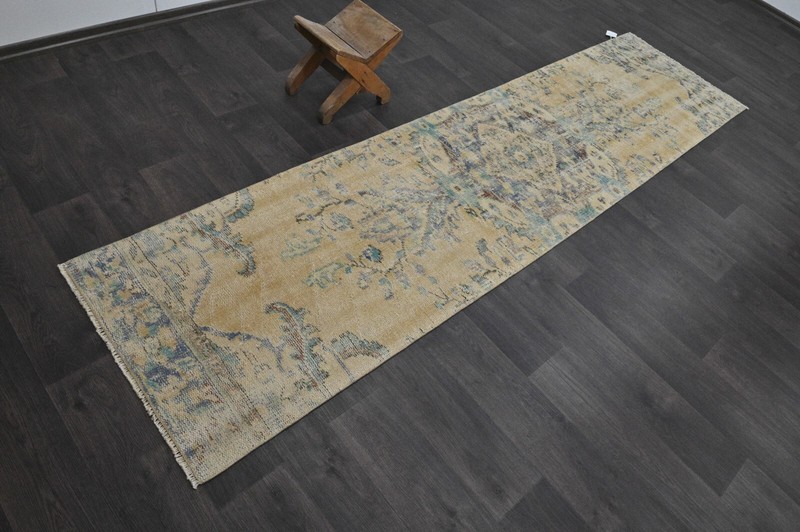 Vintage Turkish Runner Rug 2x9ft Wool Anatolian Handmade Hallway Oushak BEIGE gallery