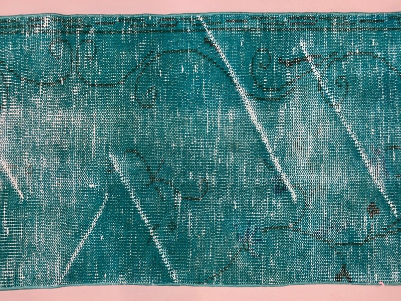 Distressed Turkish Narrow Runner 255x55 cm wool Vintage rug, Overdyed Blue gallery