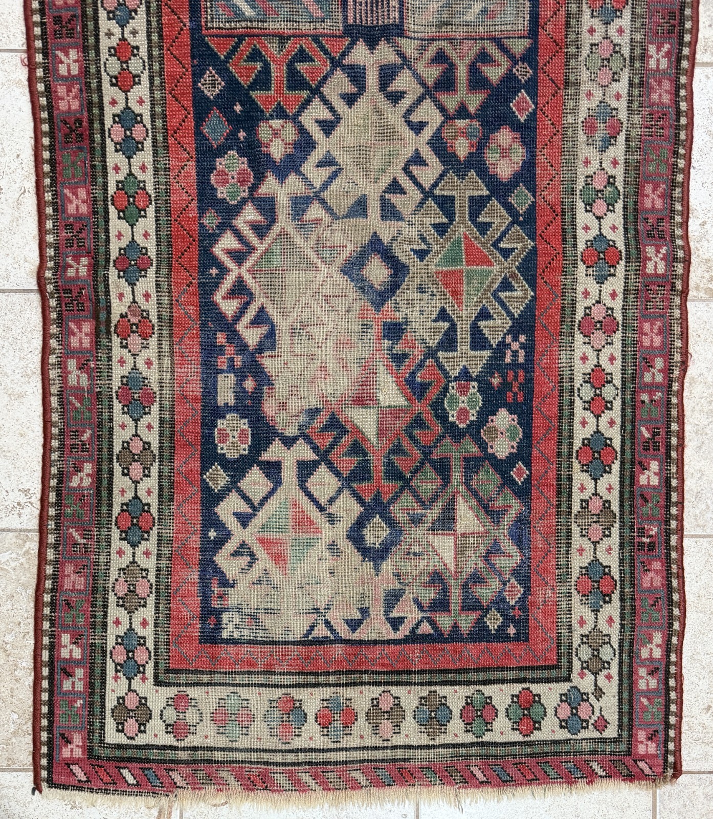 OLD CAUCASIAN PRAYER RUG WORN CONDITION gallery