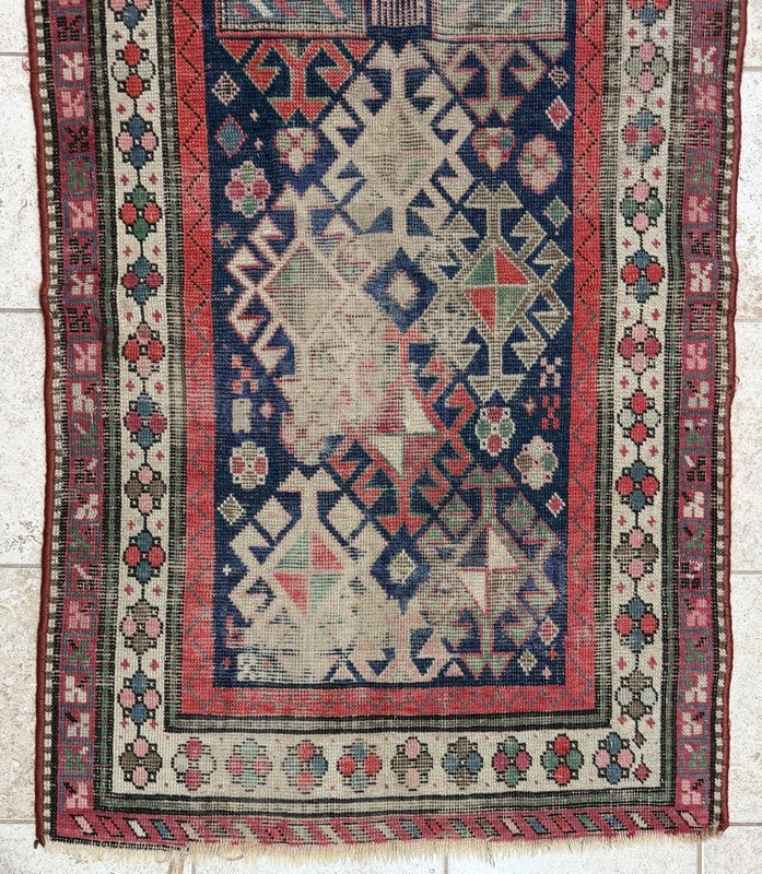 OLD CAUCASIAN PRAYER RUG WORN CONDITION gallery