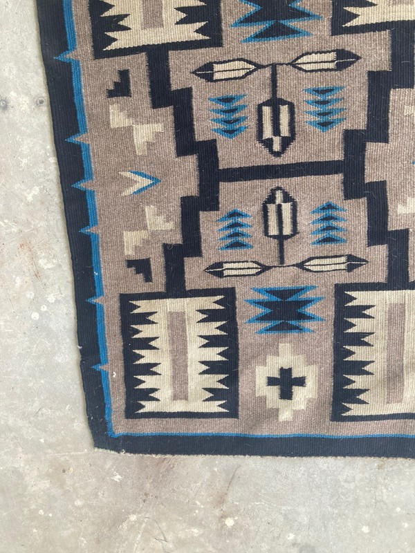 Antique Handwoven Navajo Storm Geometric Native American Wool Rug 29.5x20.8 In gallery