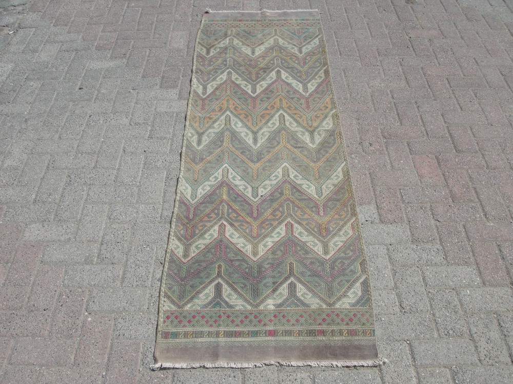 2x 7 ft Table Runner Handmade Vintage Turkish Kilim Rug - Rugs for