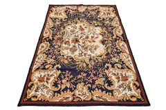 Victorian Needle Point Floral Turkish 3′ 11″ x 6′ 1″ Black Hand Knotted Area Ru
