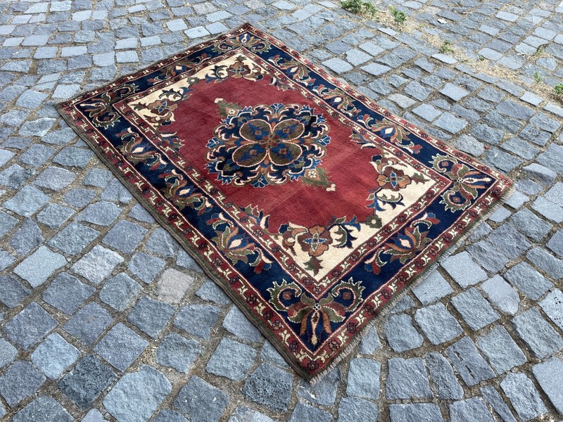 Bohemian Area Rug Handmade Wool Rug Turkish Vintage Traditional Rug 3,2 x 4,6 ft gallery
