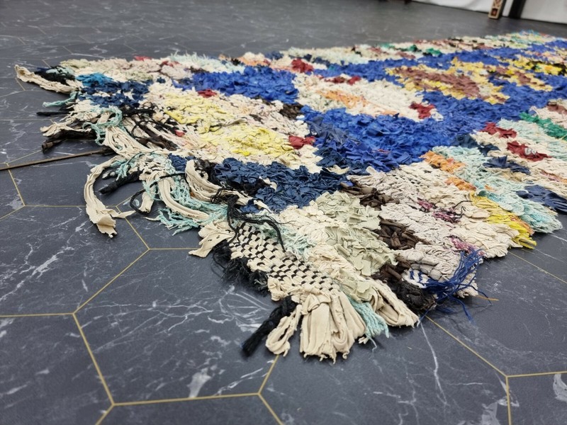 Moroccan Handmade Vintage Boucherouite Rug 2'3"x7' Berber Geometric Blue Carpet gallery