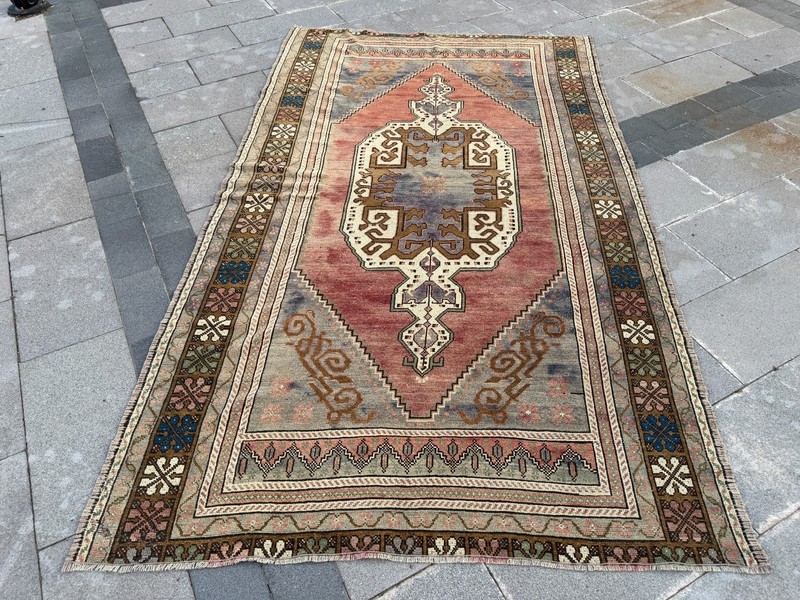 Vintage Turkish Oushak Rug 5.3x9.3 ft Dusty Rose Medallion Area Rug gallery