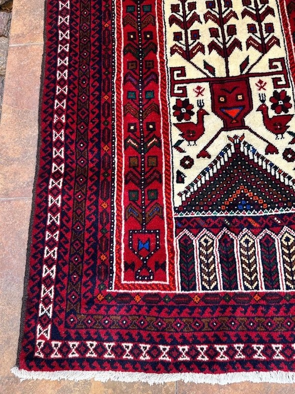 3'4 x 6 Prayer Rug Bird Design Vintage Nomadic Oriental Handmade Wool Area Rug gallery