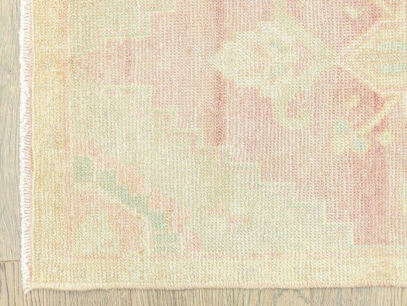 Vintage Handmade Turkish Oushak Wool Mat Rug 1'7" × 3'5" ft - Soft Rose Green gallery