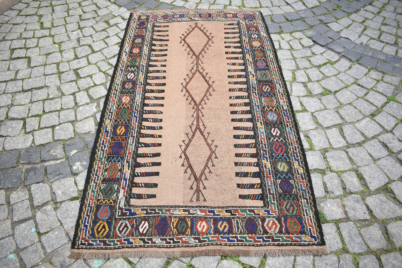 Camel Wool Kilim Rug 3'4'' x 5'9'' ft Caucasian Embroidered Weave Kilim Area Rug gallery