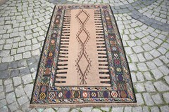Camel Wool Kilim Rug 3’4” x 5’9” ft Caucasian Embroidered Weave Kilim Area Rug