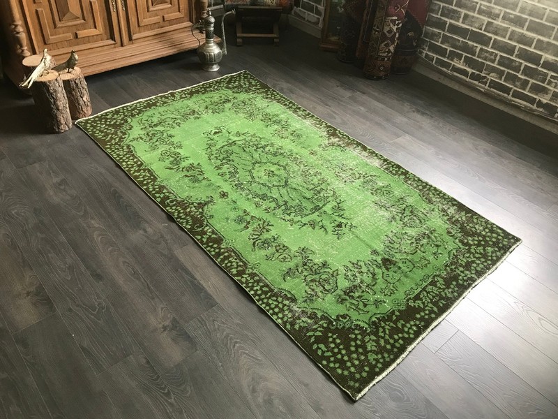 Green Overdyed Rug , Handmade Oushak Rug , Overdyed Vintage Rug , Oriental Turki gallery
