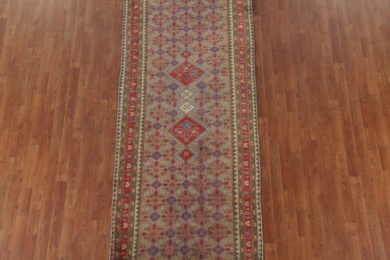 Geometric Traditional Runner Rug 4x9 Hand-knotted Wool Semi-Antique Carpet gallery