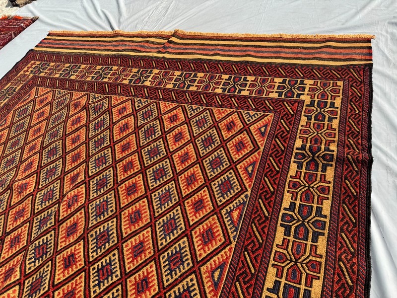 7x9 ft Afghan Handwoven Vintage Wool Kilim Rug Geometric Muted Terracotta Carpet gallery