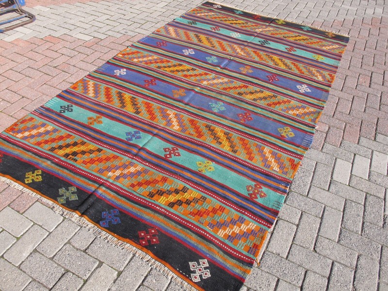 Oriental Handmade Wool Kilim Rug,Large Vintage Turkish Farmhouse Kelim Anatolian gallery