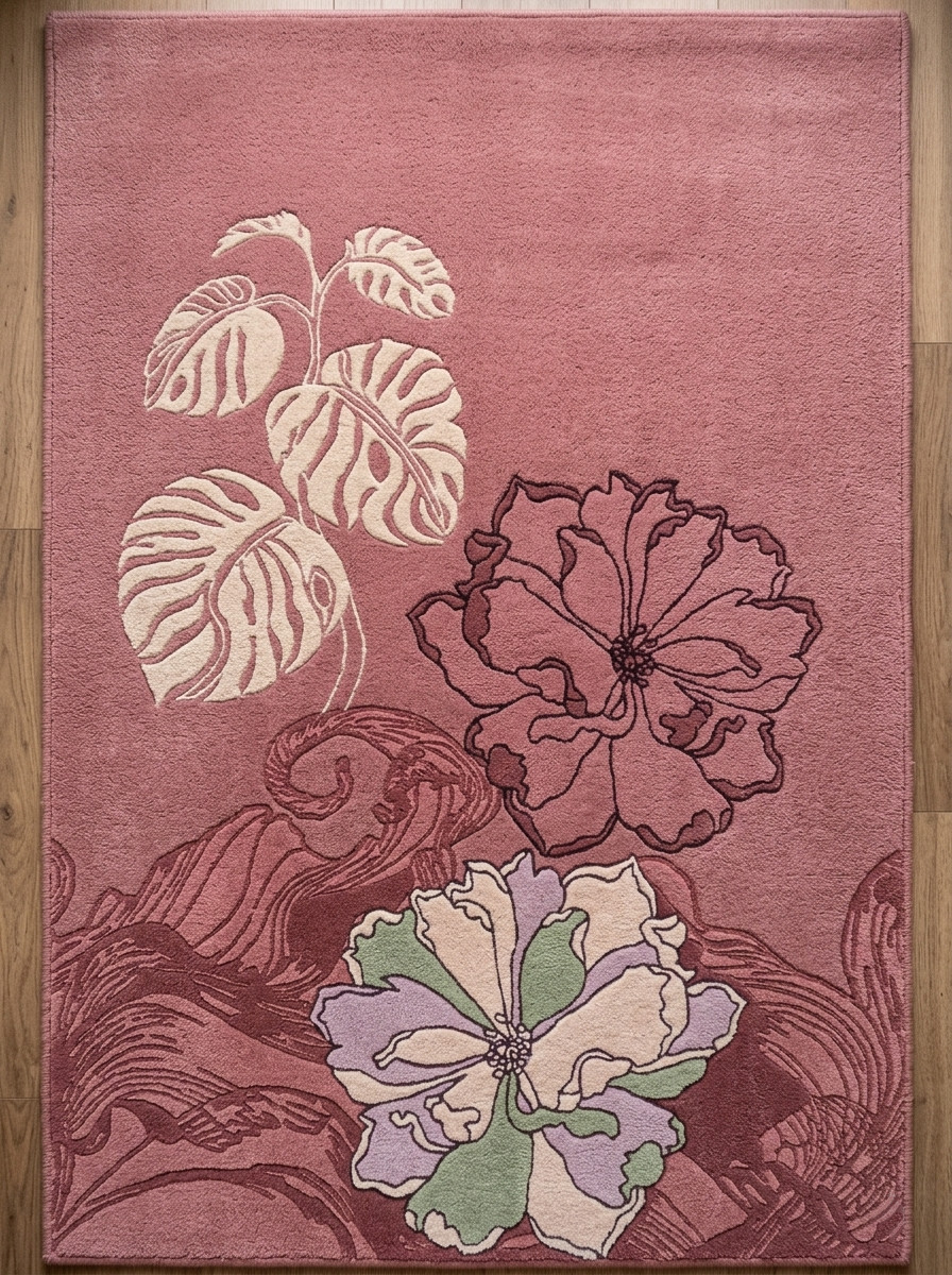 pink floral rug botanical rug modern floral rug dusty rose rug feminine area rug gallery