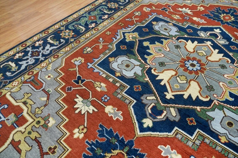 Red Blue Antique Hand Knotted Turkish Oushak Rugs Vintage Carpets For Livingroom gallery