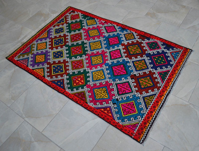 3x5 Rug Hand Made Turkish Rug Vintage Colorful Kilim Rug Actual 3'4" x 5' gallery