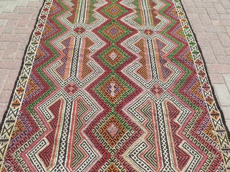 Vintage Turkish Kilim Rug, Handmade Wool Tribal Large Carpet Colorfull Rug 5x8ft gallery