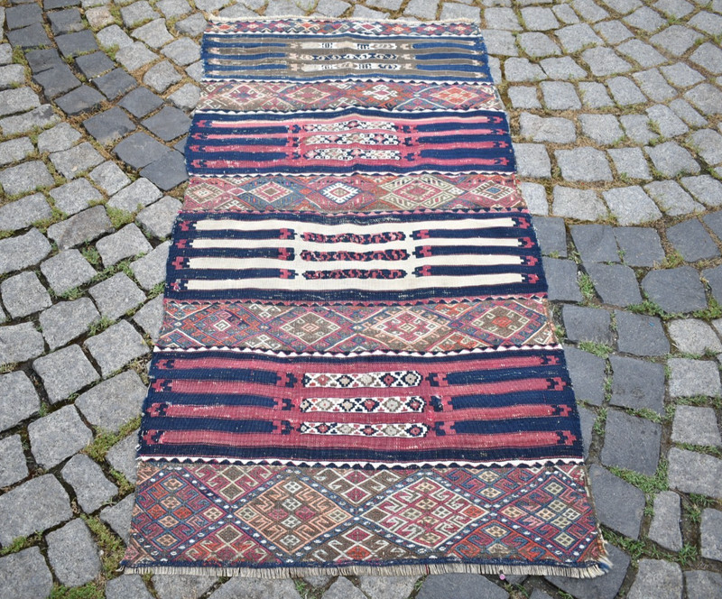 Fabulous Antique Turkish Rug 30'' x 59'' Collectors Item Malatya Cicim Wool Rug gallery