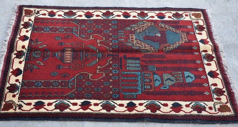 2'7 x 4 ft Hand knotted afghan tribal turkmen jai namaz area rug, 3x5 small rug gallery