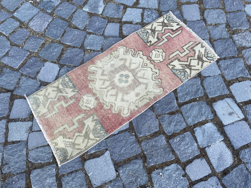 Vintage Turkish Rug, Hand-Knotted Wool, Dusty Rose Pink Small Doormat Mat Rug gallery