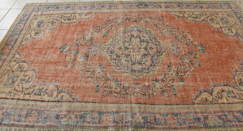 Handmade Area Rug 8.6 x 5.5 ft Distressed Anatolian Vintage Medallion Rug C45 gallery
