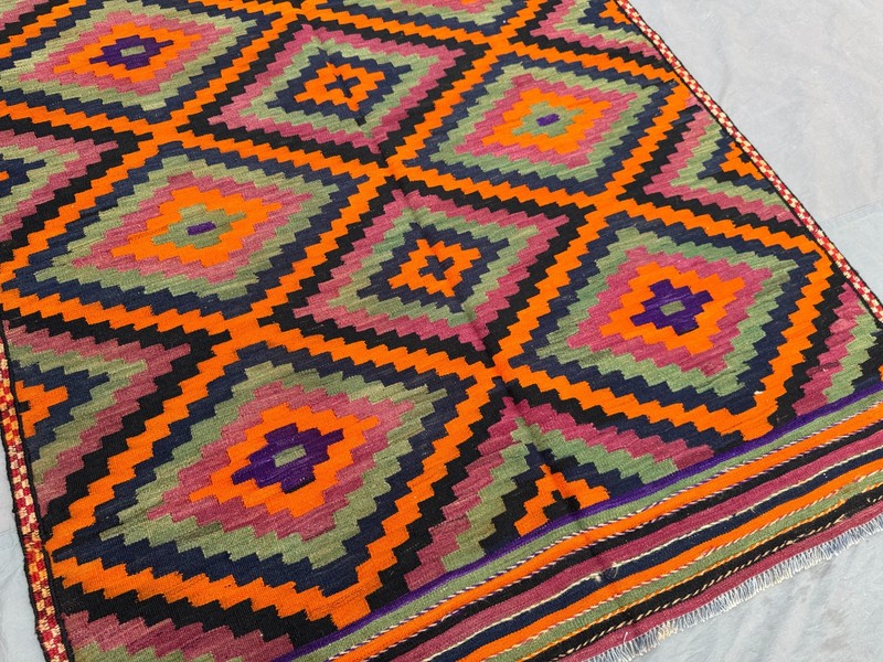 4'4x8'4 Ft Vintage Afghan Baluchi Kilim Geometric Wool Tribal Pattern Rug gallery
