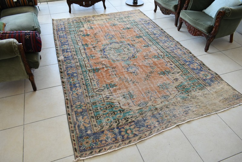 Large Turkish Rug 8.8x5.5 ft Vintage Rug Faded Oushak Rug Living Room Carpet B20 gallery