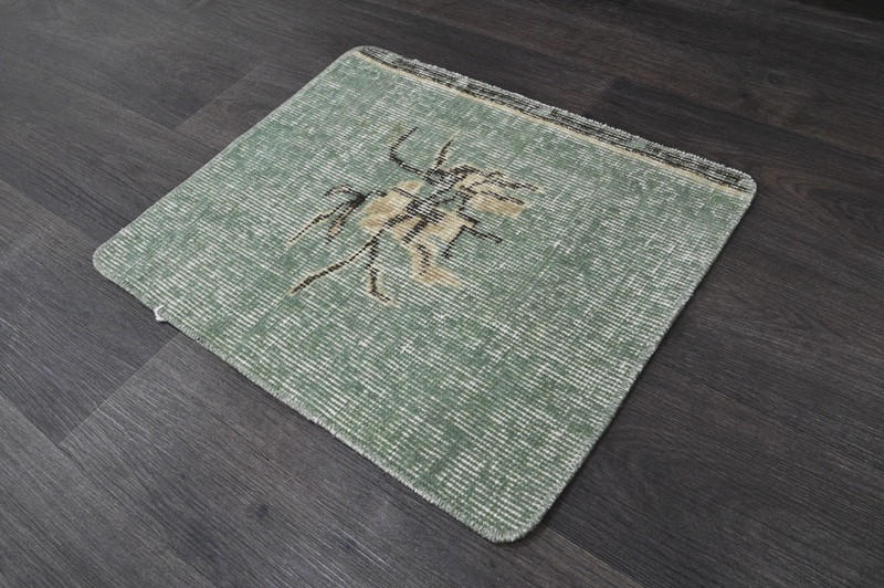 Oushak Turkish Doormat Rug 2x2 GREEN Vintage Anatolian Handmade Small Kilim Rug gallery