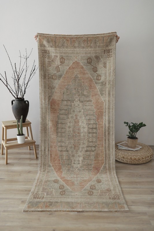 3x8 Vintage Turkish Runner Rug, Hand Knotted Wool Hallway Rug,Oushak Runner, gallery