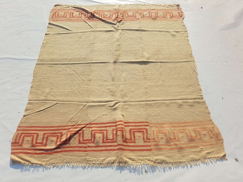 Distressed Fine Vintage Traditional Hand Made Oriental Wool Beige Kilim 210x173c gallery