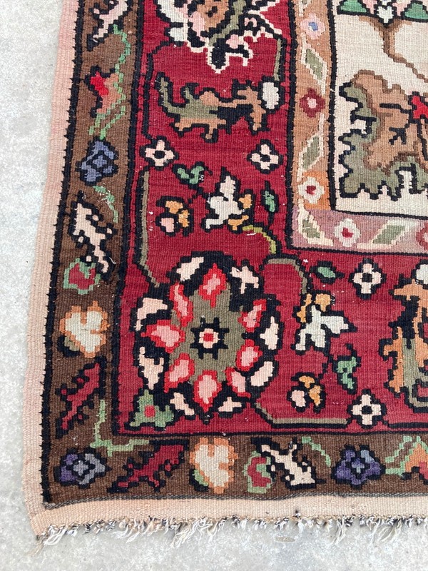 Vintage Handmade Traditional Turkish Floral Wool Kilim Rug 242x205 cm gallery