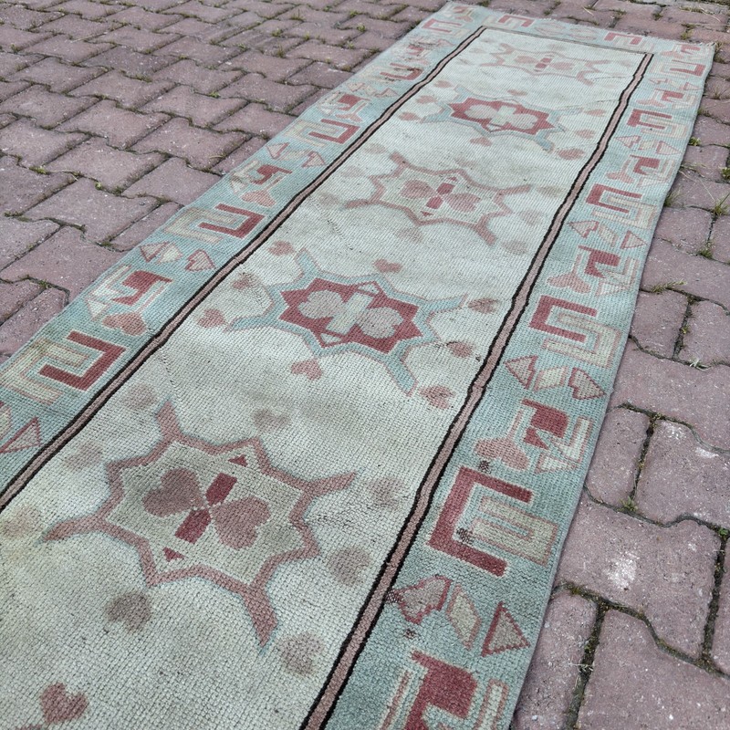 Vintage Turkish Oushak Rug Handmade Wool Anatolian 2x10 Boho Decor- Tariff Free gallery