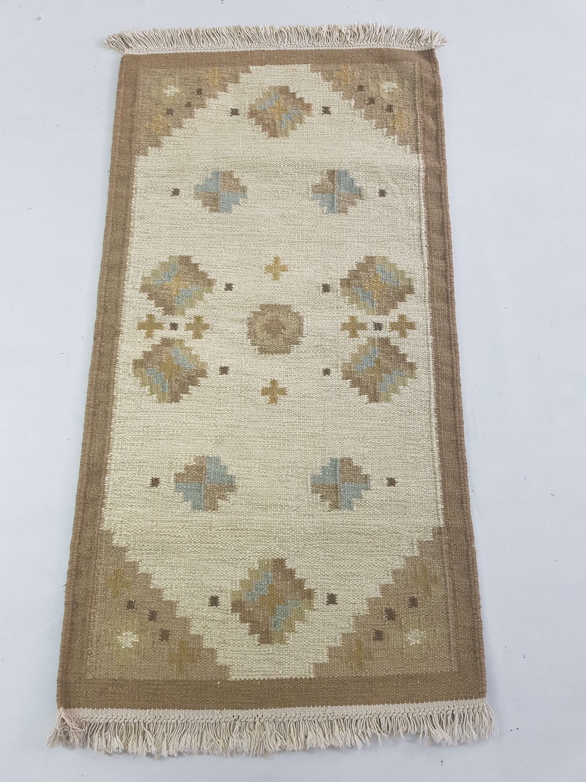 Vintage Handmade Traditional Geometric Brown Beige Kilim Rug Carpet 151x81cm gallery